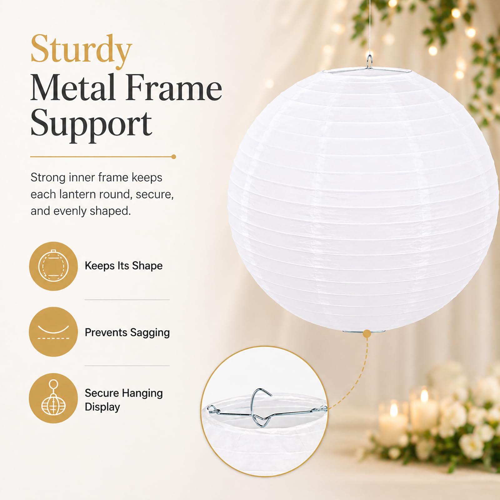 LIHAO 10 Inch White Round Paper Lanterns, 10-Pack | Chinese
